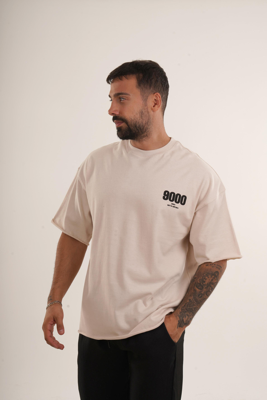 BASKILI TSHİRT MODELLERİBej Yüksek Kalite 9000 Years Baskılı Oversize T-SHİRT VMS 40706