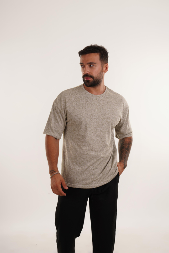 BASKILI TSHİRT MODELLERİHaki Hırçıl Desenli Bisiklet Yaka Oversize T-SHİRT VMS 30515