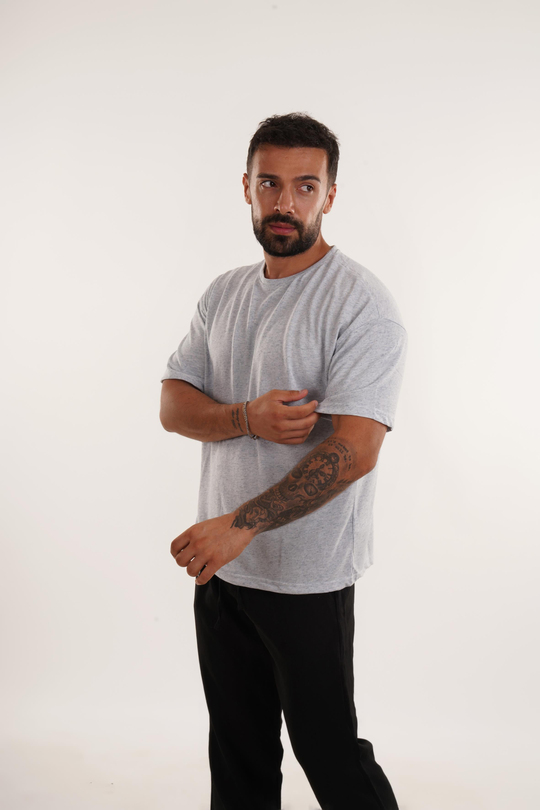 BASKILI TSHİRT MODELLERİMavi Hırçıl Desenli Bisiklet Yaka Oversize T-SHİRT VMS 30515