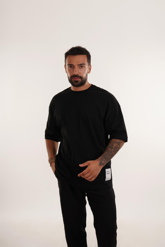 BASKILI TSHİRT MODELLERİSiyah Yüksek Kalite Arkası İskelet Baskılı Oversize T-SHİRT VMS 40770