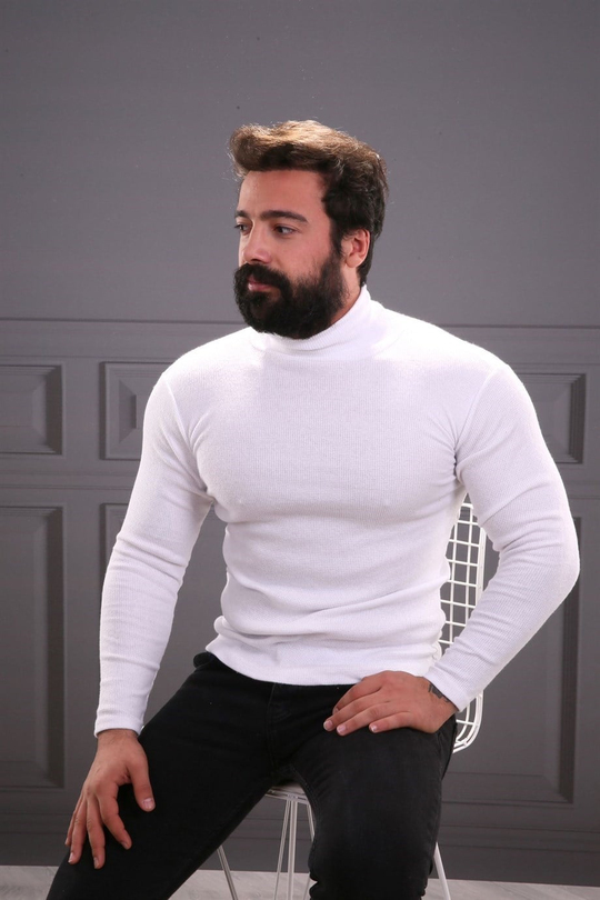 BOĞAZLI KAZAKUnisex Beyaz Tam Boğazlı Kazak