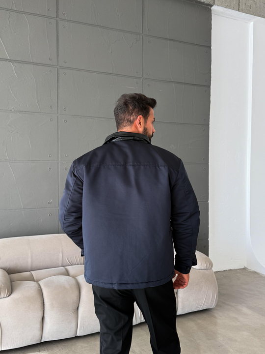 CEKETLacivert Deri Yakalı Çıtçıtlı Mont SNZ M6323