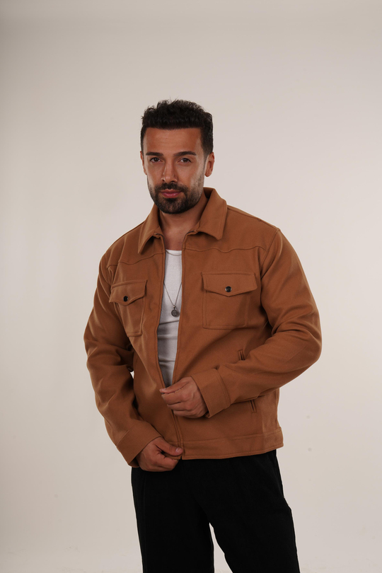 CEKETTaba Çift Göğüs Cepli Fermuarlı Kaşe Ceket PNC 5071