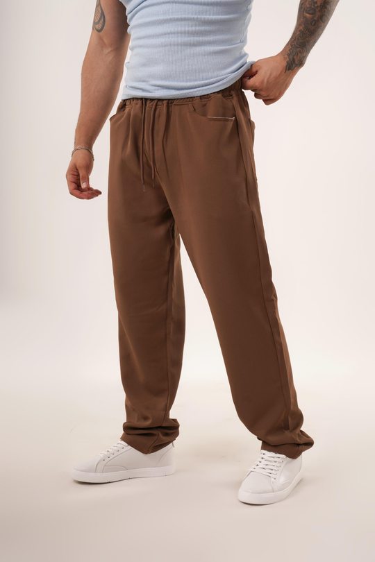 EŞOFMAN ALTI & JOGGERKahve Dokuma Kumaş Baggy Pantolon KNG 3453