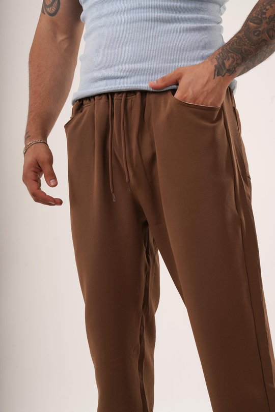 EŞOFMAN ALTI & JOGGERKahve Dokuma Kumaş Baggy Pantolon KNG 3453
