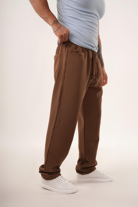 EŞOFMAN ALTI & JOGGERKahve Dokuma Kumaş Baggy Pantolon KNG 3453