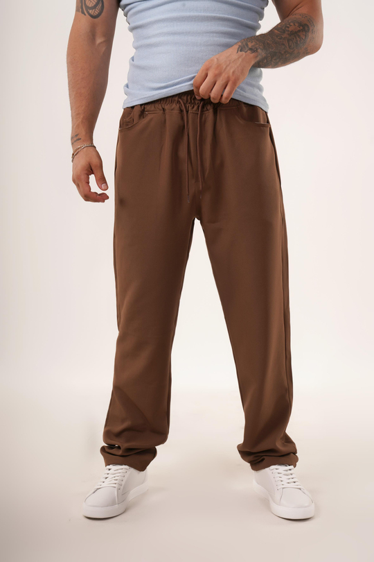EŞOFMAN ALTI & JOGGERKahve Dokuma Kumaş Baggy Pantolon KNG 3453