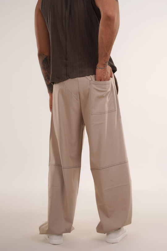 EŞOFMAN ALTI & JOGGERKrem Yüksek Kalite Dikiş Detaylı Baggy Pant. VMS 30966