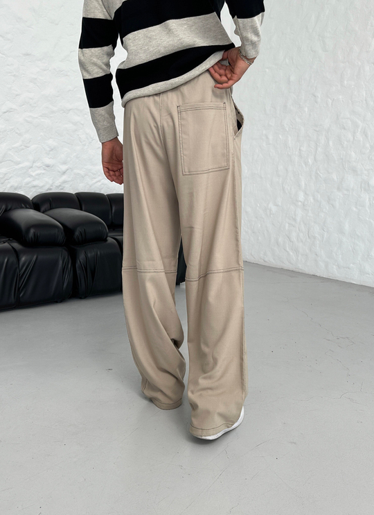 EŞOFMAN ALTI & JOGGERKrem Yüksek Kalite Dikiş Detaylı Baggy Pant. VMS 30966