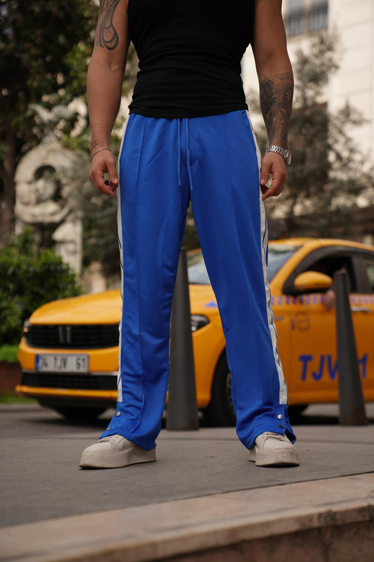 EŞOFMAN ALTI & JOGGERMavi Dalgıç Kumaş Paça 2 Çıtçıtlı Yanı Şeritli Eşofman VMS 30479
