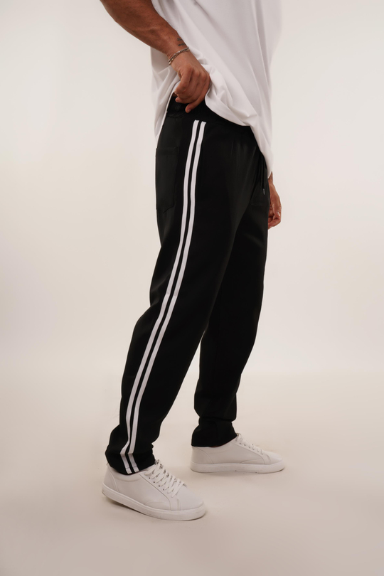 EŞOFMAN ALTI & JOGGERSiyah Dokuma Kumaş Yandan Çift Çizgi Baggy Pant. KNG