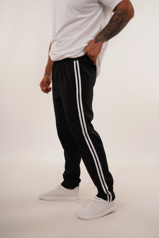 EŞOFMAN ALTI & JOGGERSiyah Dokuma Kumaş Yandan Çift Çizgi Baggy Pant. KNG