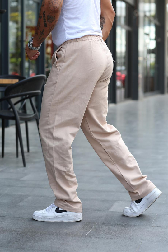 EŞOFMAN ALTIBej Gabardin Belden Kemerli Baggy Kalıp Pantolon VS 30059