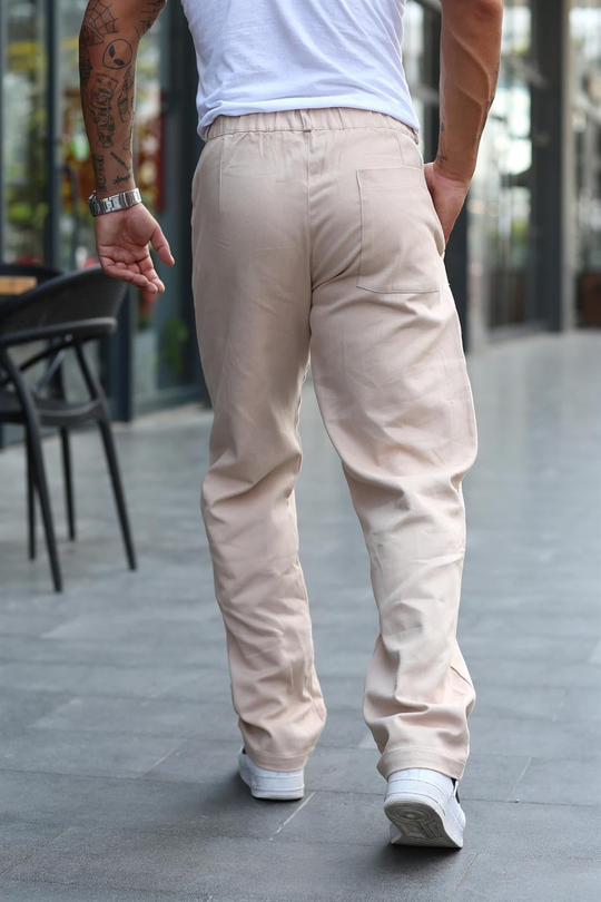 EŞOFMAN ALTIBej Gabardin Belden Kemerli Baggy Kalıp Pantolon VS 30059