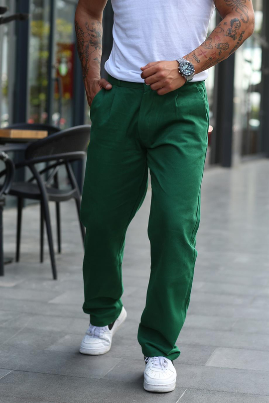 EŞOFMAN ALTIÇamyeşili Gabardin Belden Kemerli Baggy Kalıp Pantolon VS 30059