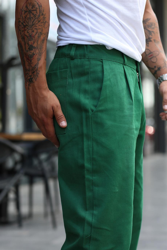 EŞOFMAN ALTIÇamyeşili Gabardin Belden Kemerli Baggy Kalıp Pantolon VS 30059