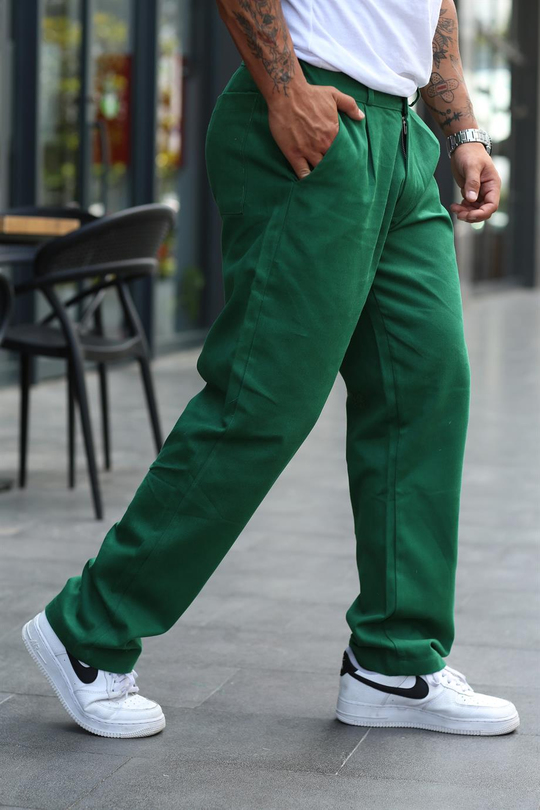 EŞOFMAN ALTIÇamyeşili Gabardin Belden Kemerli Baggy Kalıp Pantolon VS 30059