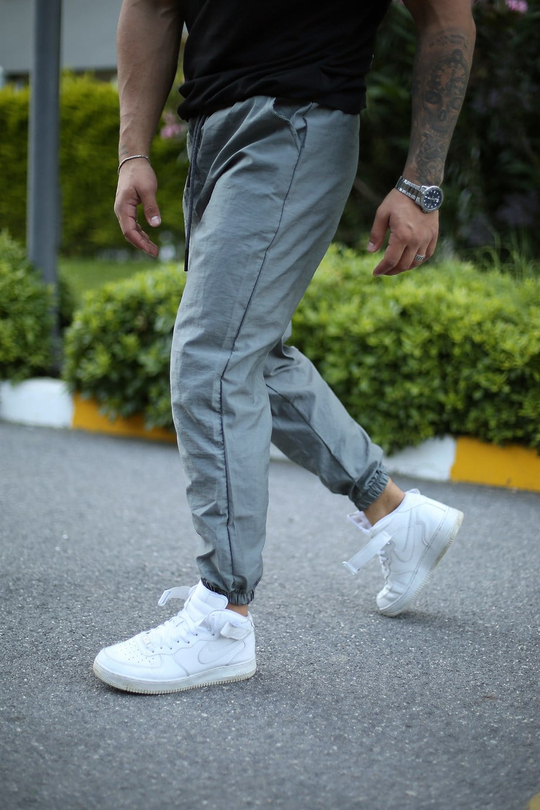 EŞOFMAN ALTIErkek  Düz Gri Paraşüt Kumaş Keleçe Paça Jogger 