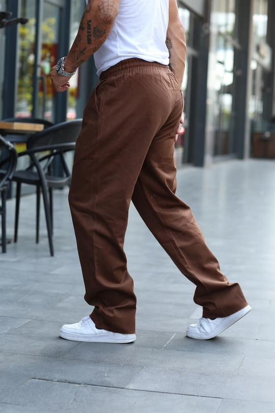 EŞOFMAN ALTIkahve Lastikli Kesik Paça baggy Gabardin Pantolon VS 30058