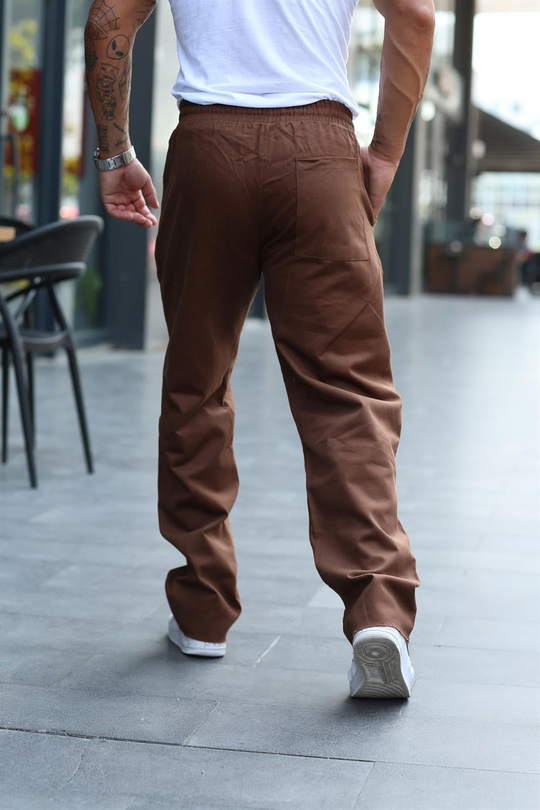 EŞOFMAN ALTIkahve Lastikli Kesik Paça baggy Gabardin Pantolon VS 30058