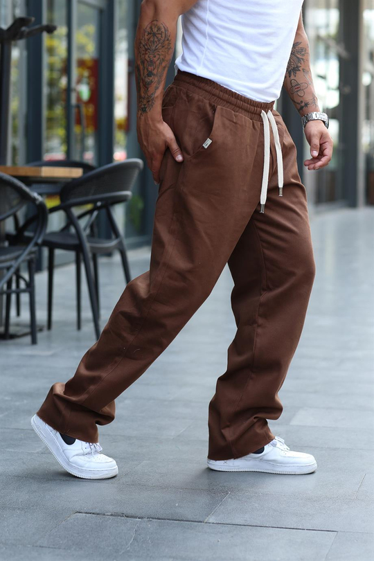 EŞOFMAN ALTIkahve Lastikli Kesik Paça baggy Gabardin Pantolon VS 30058