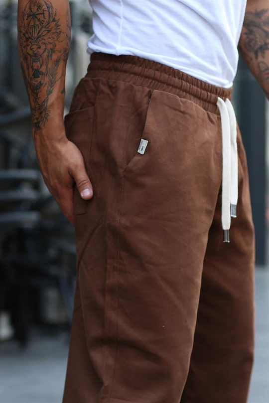 EŞOFMAN ALTIkahve Lastikli Kesik Paça baggy Gabardin Pantolon VS 30058