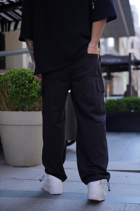 EŞOFMAN ALTISiyah 2 İplik Kargo Cep Stoper Paça Baggy Eşofman MHL