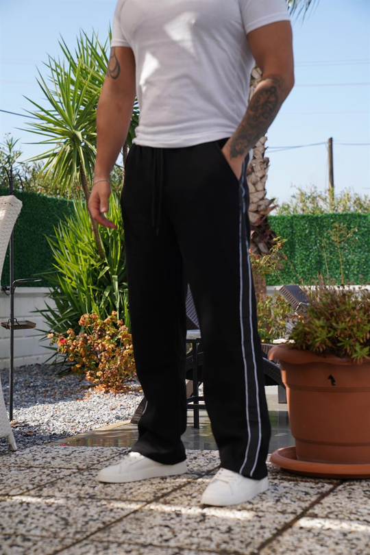 EŞOFMAN ALTISiyah Yanı Siyah Şeritli Şerit Çevresi Beyaz Çizgili 3 İplik Baggy Eşofman SNZ