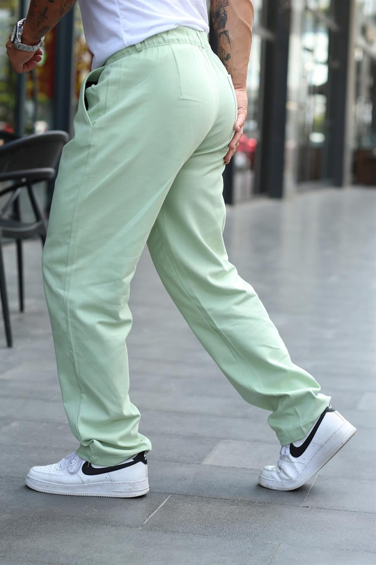 EŞOFMAN ALTISuyeşili Gabardin Belden Kemerli Baggy Kalıp Pantolon VS 30059