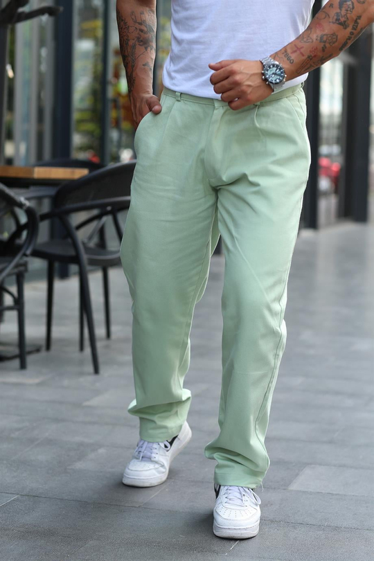 EŞOFMAN ALTISuyeşili Gabardin Belden Kemerli Baggy Kalıp Pantolon VS 30059