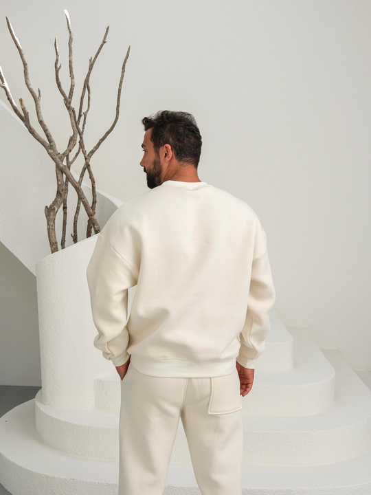 Eşofman TakımıBej 3 İplik B.Yaka Sweat Baggy Oversize Compak Alt Üst Takım SC