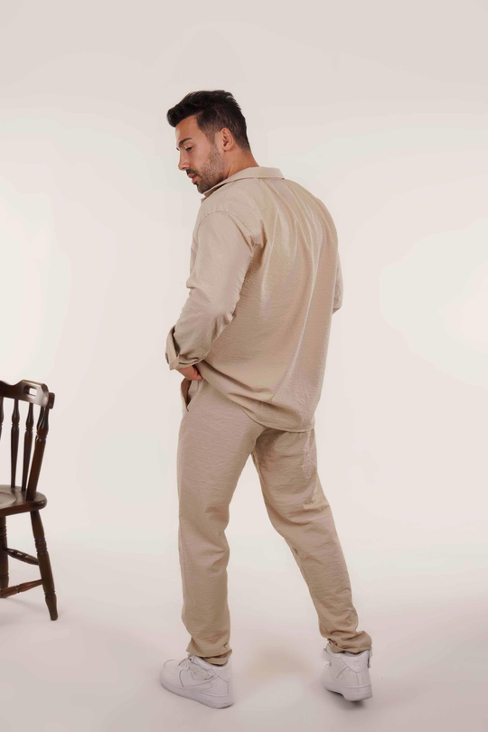 EŞOFMAN TAKIMIBej Alt Üst Kristal Keten Takım 