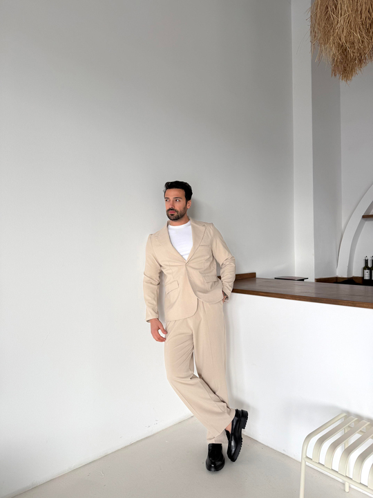 Eşofman TakımıBej Bezayağı Pamuk Oversize Takım Elbise SNZ 1325