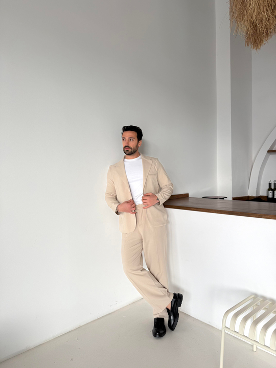 Eşofman TakımıBej Bezayağı Pamuk Oversize Takım Elbise SNZ 1325