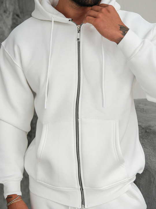 Eşofman TakımıBeyaz 3 İplik Tam Fermuarlı Sweat Baggy Oversize Compak Alt Üst Takım SC