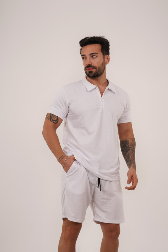 EŞOFMAN TAKIMIBeyaz Polo Yaka Fermuarlı Takım TK 1010