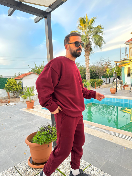 EŞOFMAN TAKIMIBordo 3 İplik Bisiket Yaka Şardonlu Alt Üst Eşofman Takımı