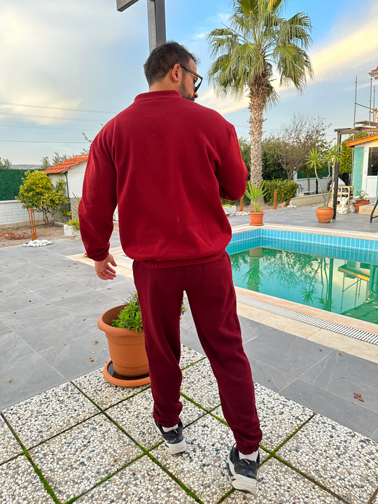 EŞOFMAN TAKIMIBordo 3 İplik Yarım Fermuarlı Şardonlu Alt Üst Eşofman Takımı