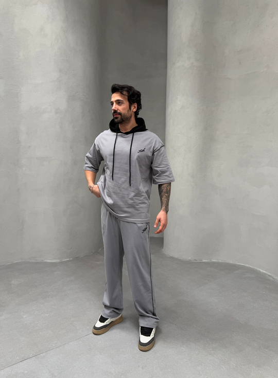 Eşofman TakımıGri Kith Nakışlı Kısakollu Kapşonlu 2 İplik Compak Alt Üst Takım PNC