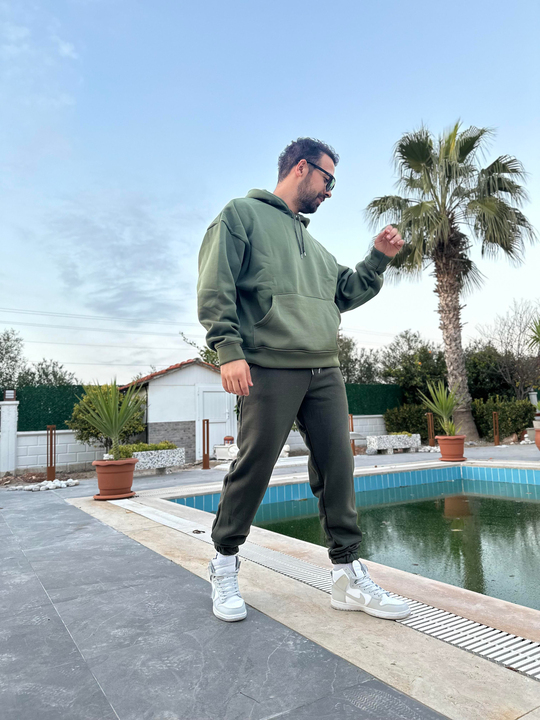 EŞOFMAN TAKIMIHaki 3 İplik Kapşonlu Şardonlu Alt Üst Eşofman Takımı