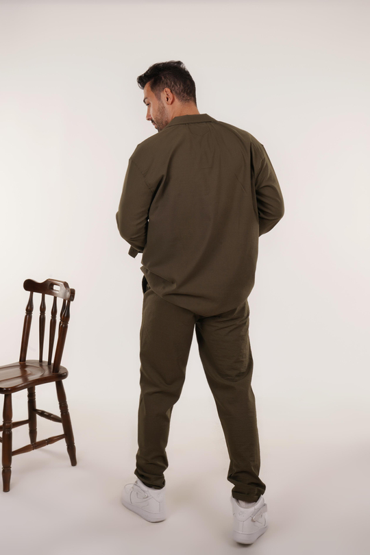 EŞOFMAN TAKIMIHaki Alt Üst Kristal Keten Takım (Krem ATLETLİ)