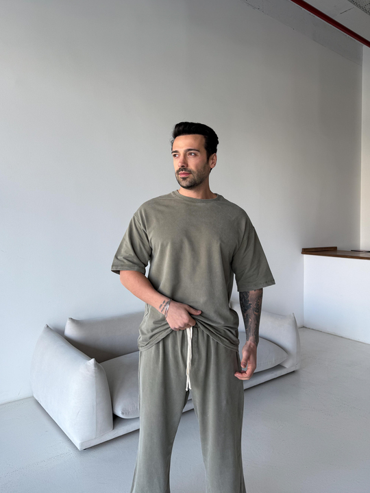 Eşofman TakımıHaki Yıkamalı Compak Oversize Takım BRR 30202