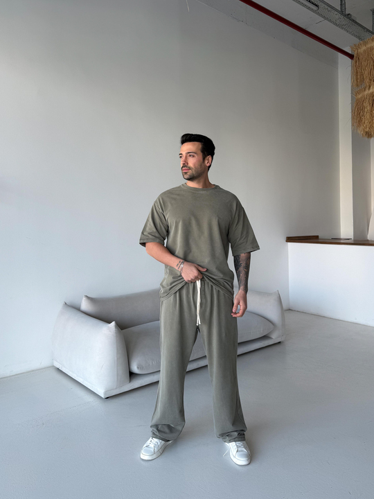 Eşofman TakımıHaki Yıkamalı Compak Oversize Takım BRR 30202