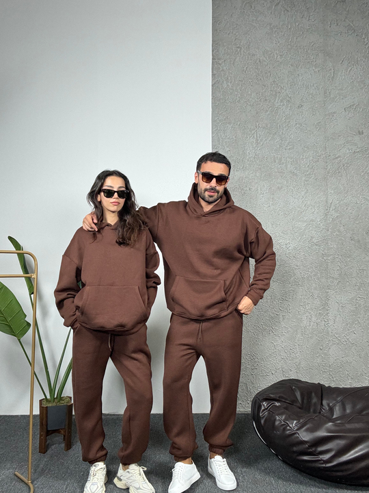 EŞOFMAN TAKIMIKahve 3 İplik Hoodie Alt Üst Takım SC