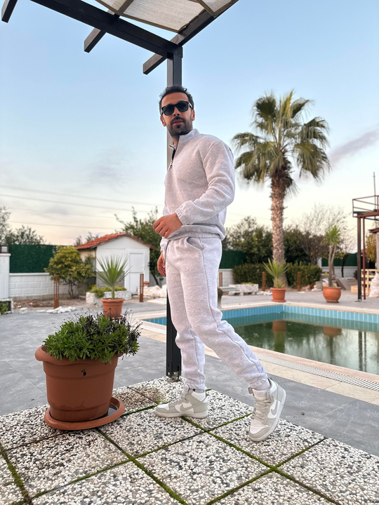 EŞOFMAN TAKIMIKar Melanj 3 İplik Yarım Fermuarlı Şardonlu Alt Üst Eşofman Takımı
