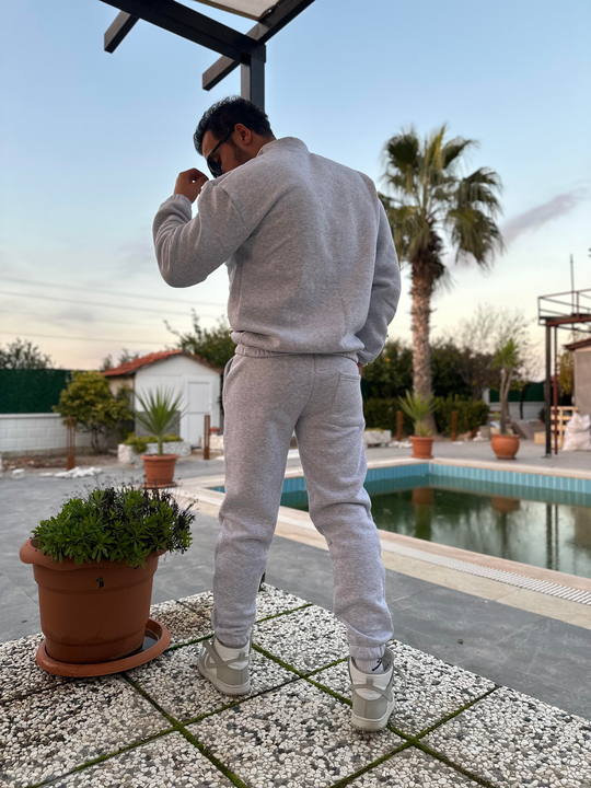 EŞOFMAN TAKIMIKar Melanj 3 İplik Yarım Fermuarlı Şardonlu Alt Üst Eşofman Takımı
