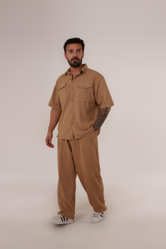 EŞOFMAN TAKIMIKrem Waffle Alt Üst Gömlek Takım VMS 30276