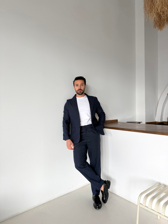 Eşofman TakımıLacivert Ham Keten Pamuk Takım Elbise SNZ 1308