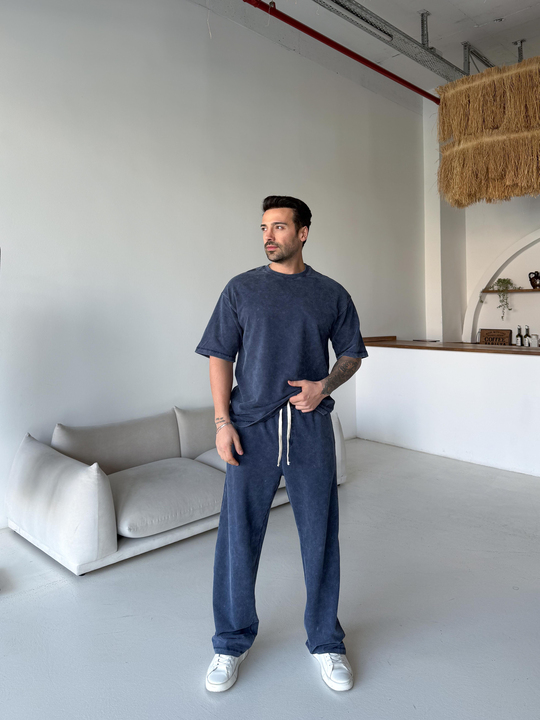 Eşofman TakımıLacivert Yıkamalı Compak Oversize Takım BRR 30202