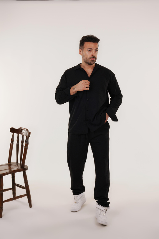 EŞOFMAN TAKIMISiyah Alt Üst Kristal Keten Takım 